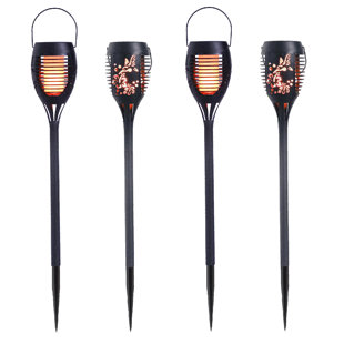 Twilight Collection 3-in-1 Solar Tiki Light – Path, Table & Hanging, Outdoor Garden Light, Black, 4-Pack