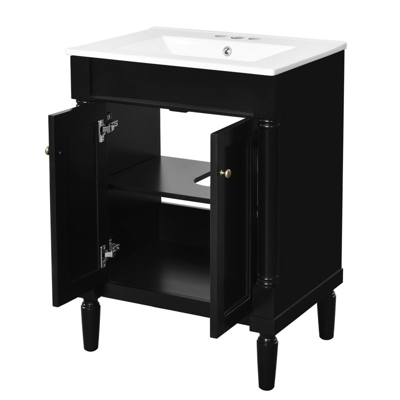 Armoire de salle de bain 24 po, 2 poignées en métal exquises, meuble-lavabo simple d'aspect tendance, 24 po, structure en bois massif, intérieur spacieux
