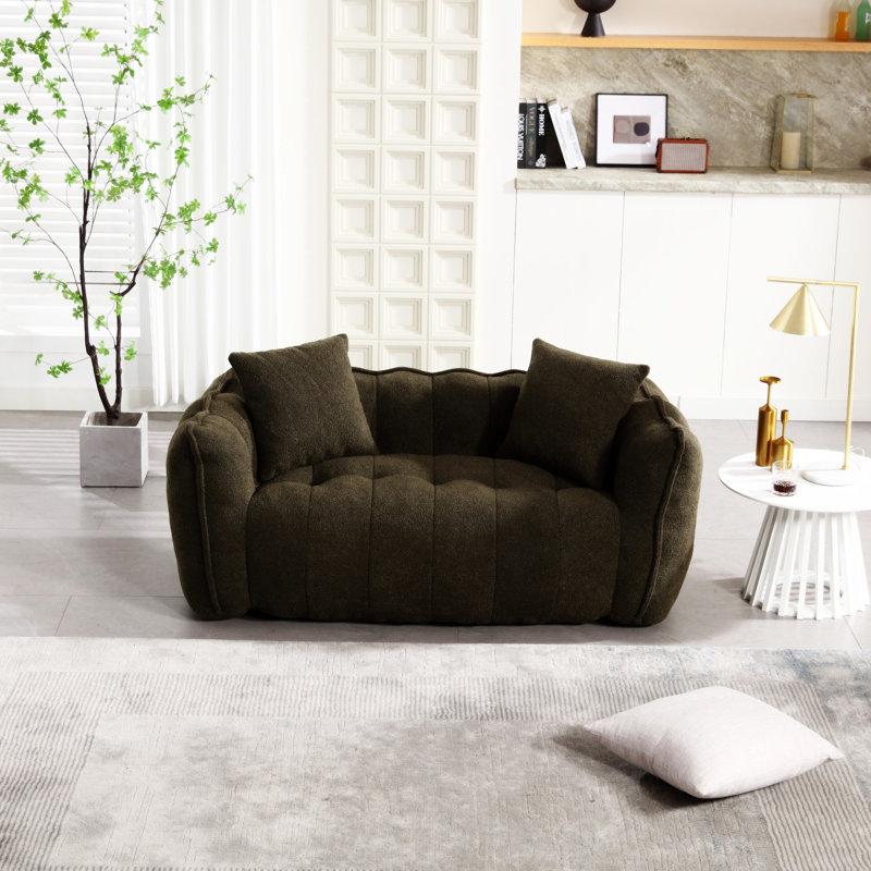  Bean Bag Sofa Large Bean Bag Chair Tufted Loveseat, Olive Green Chenille