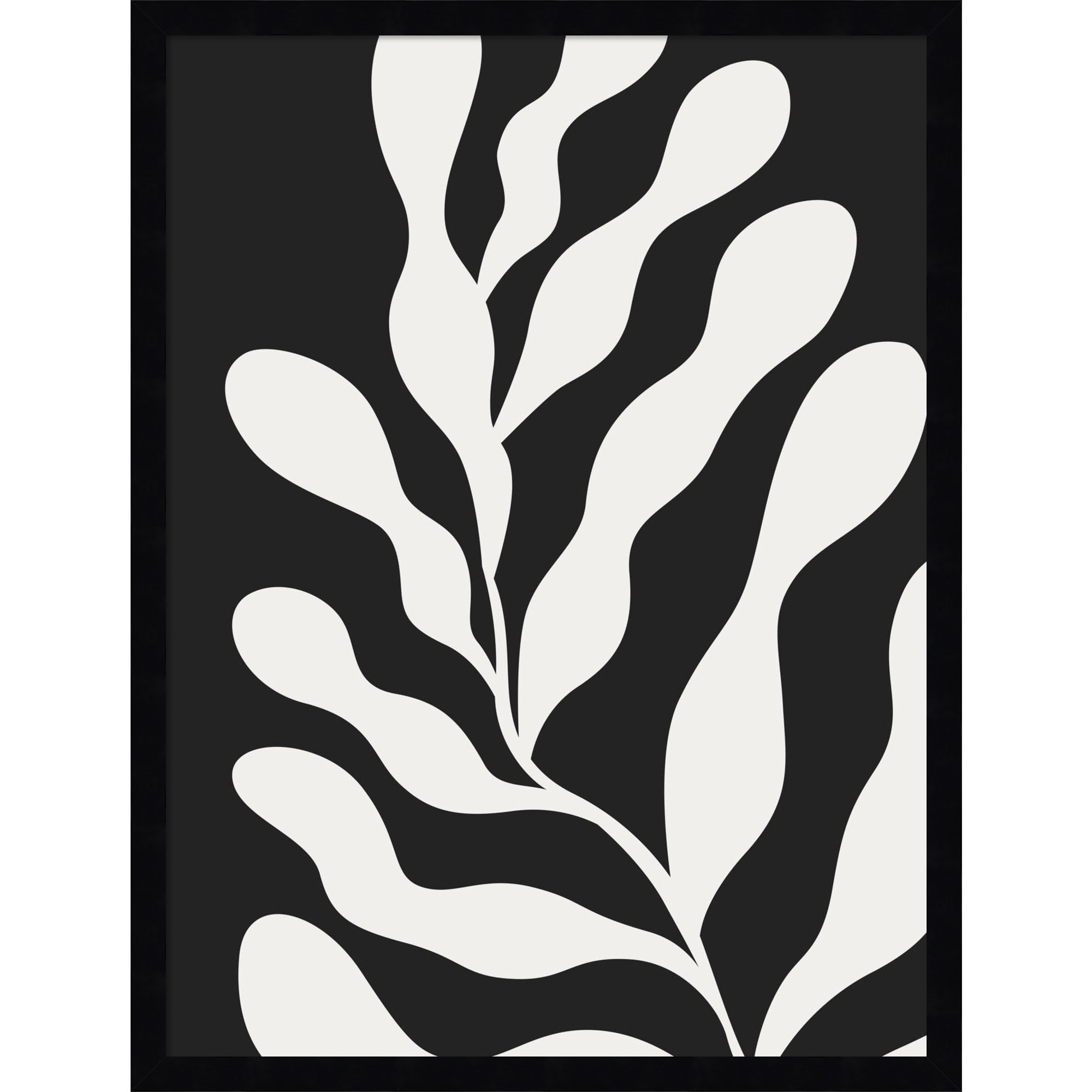 Retro Matisse Inspired Abstract Botanical 3 Black, Black, 25" H x 19" W x 1" D