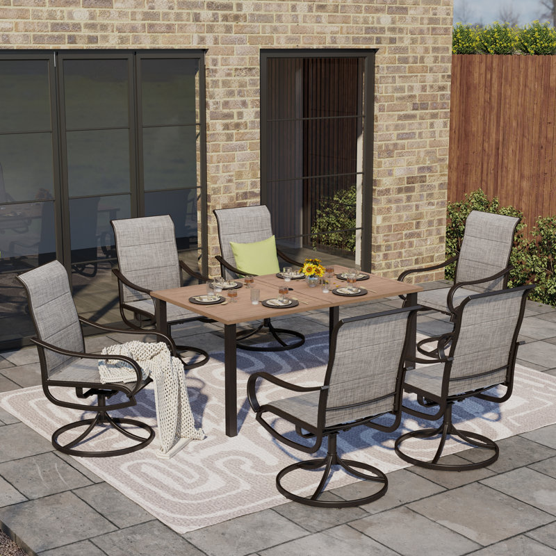 Salem 6 - Person Patio Dining Set with Rectangular Table, 66" L x 37" W x 30" H, Warm Gray