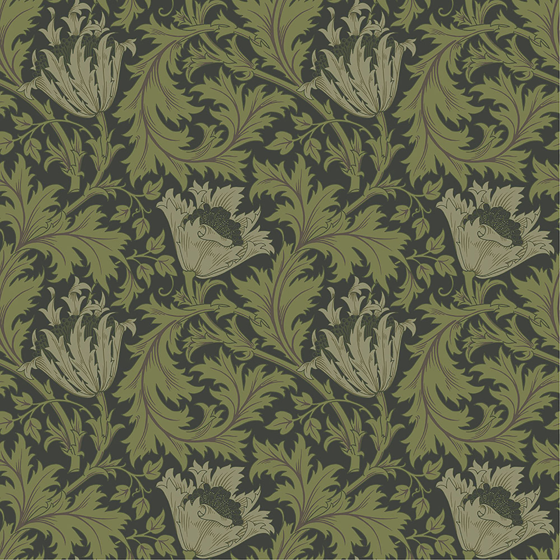 Anemone Floral Wallpaper, Dark Green