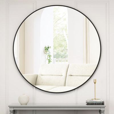 Miroir mural 48 po surdimensionné noir de grande taille, miroir circulaire, cadre en métal, miroir de meuble-lavabo rond, pour salle de bain, salon, chambre à coucher, décoration murale