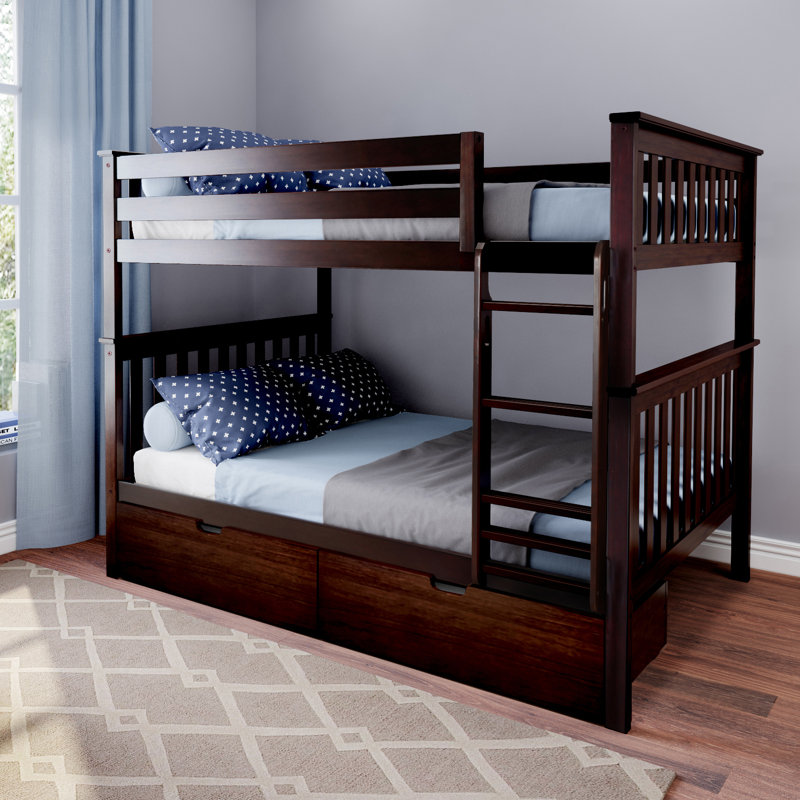 Bolles Kids Bunk Bed with Drawers, Espresso, Twin over Twin