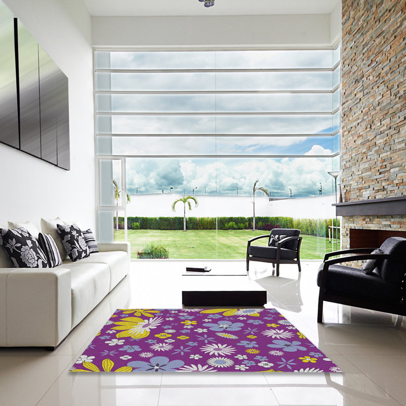 Tapis mauve à motif floral Shakir, Carré 7 pi