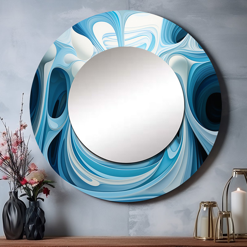 Sanira Op Art Blue Focus V - miroir mural Op Art, miroir décoratif moderne, impression d'art en métal, 29 po x 29 po, Rond