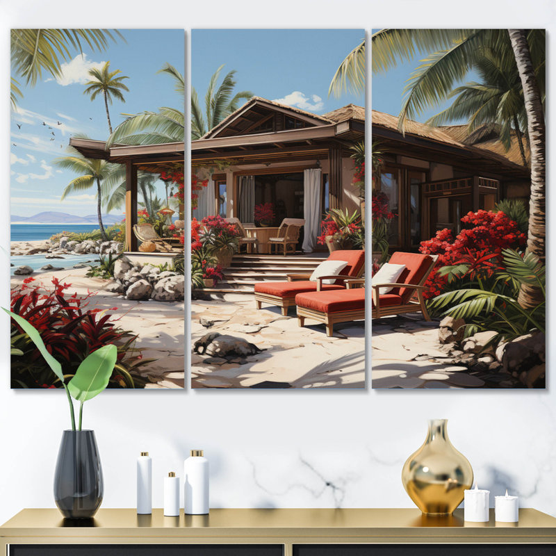 Caraibe Tropical Retreat I - plage et océan, ensemble de reproductions d'art en métal