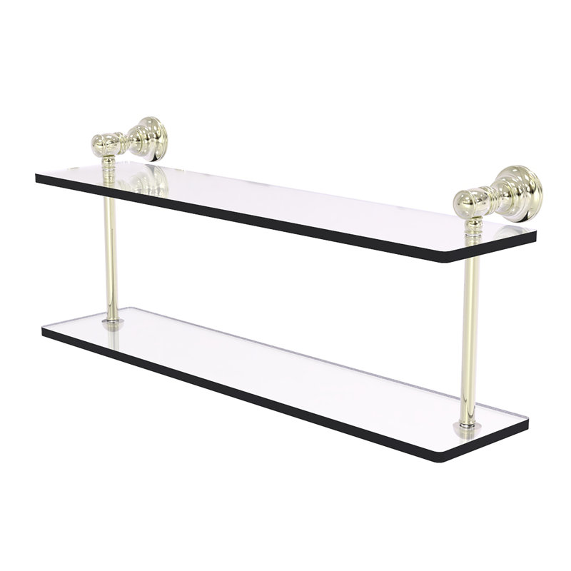 Tablette à 2 niveaux en verre Freyja, H 5,6 po x l 22 po x P 9,2 po, Nickel poli
