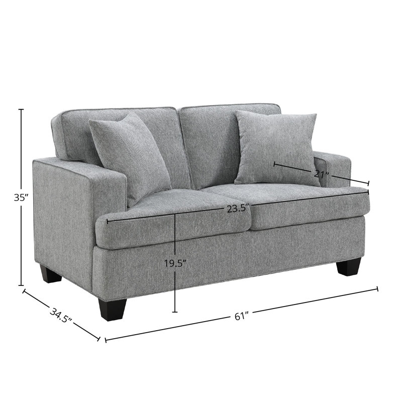 Causeuse Baldwin de 61 po avec 2 coussins, graphite Dalton