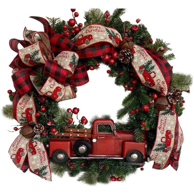 17.7" Christmas Wreath With Red Truck