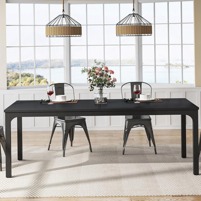 Table de salle à manger moderne noire de 78 pouces pour 6 à 8 personnes, meubles de cuisine et de salle à manger durables et élégants