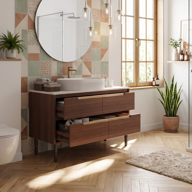 Meuble-lavabo autoportant ou mural avec lavabo intégré en céramique