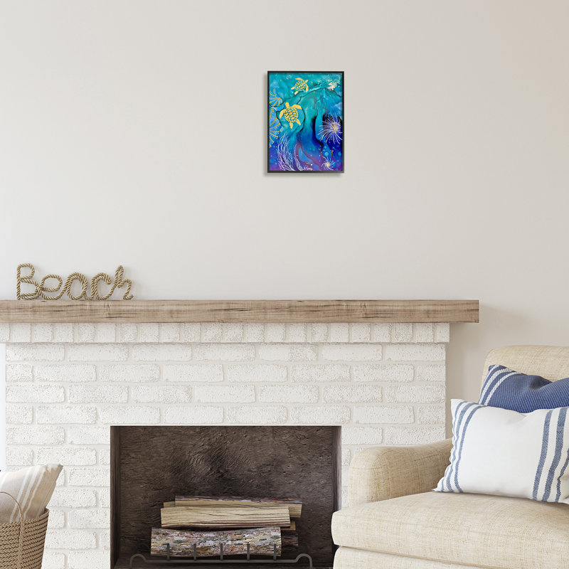 «Abstract Blue Sea Turtles» par Amy Tieman, H 14 po x l 11 po x P 1,5 po, Giclée encadrée noir minuit
