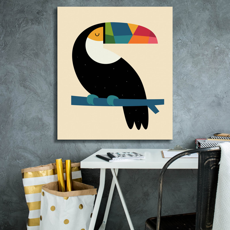 «Rainbow Toucan» par Andy Westface, H 30 po x l 26 po x P 1,5 po