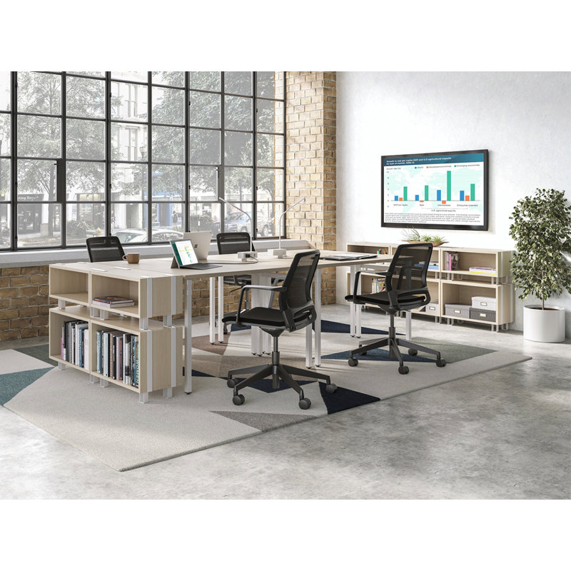 Modern White and Beige Wood Office Desk with Steel Frame