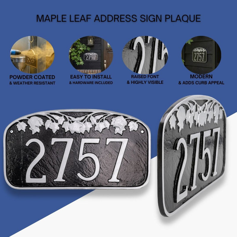 Maple Leaf Address Plaque, Yes, Black / White