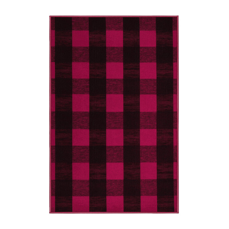 Machine Washable Checkered Red Area Rug, Rectangle 2' x 3'
