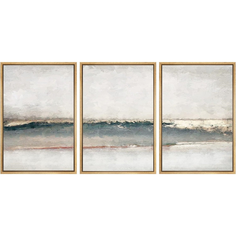 «Grunge Gold Pastel Landscape», reproduction de tableau sur toile 3 pièces, H 36 po x l 24 po x P 1,5 po, Encadré naturel