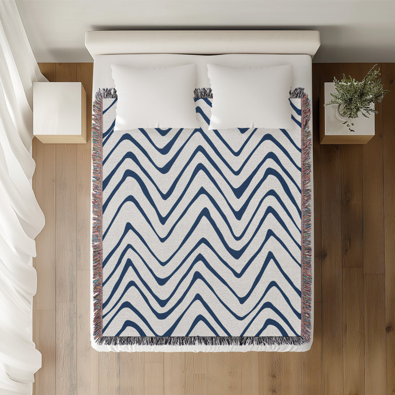 Jeté en coton Zig Zagg, Bleu, 50 x 70