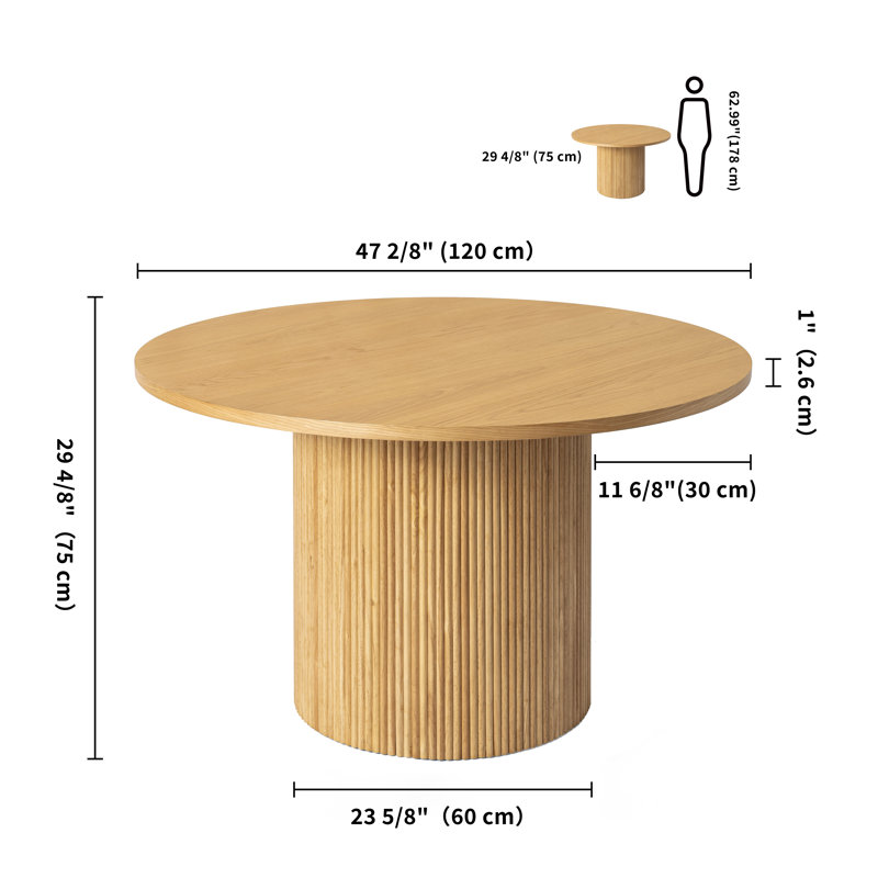 Charleily 47.2" Fluted Solid Wood Round Dining Table Traditional Modern Stylish, Natural
