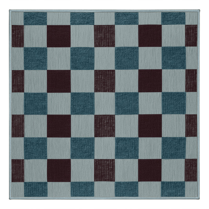 Machine Washable Checkered Blue Area Rug, Square 6'