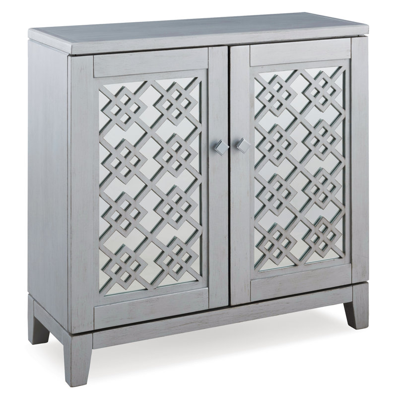 Meuble de couloir en bois massif et en bois manufacturé avec filigrane en miroir en forme de losanges Engelina, Argent
