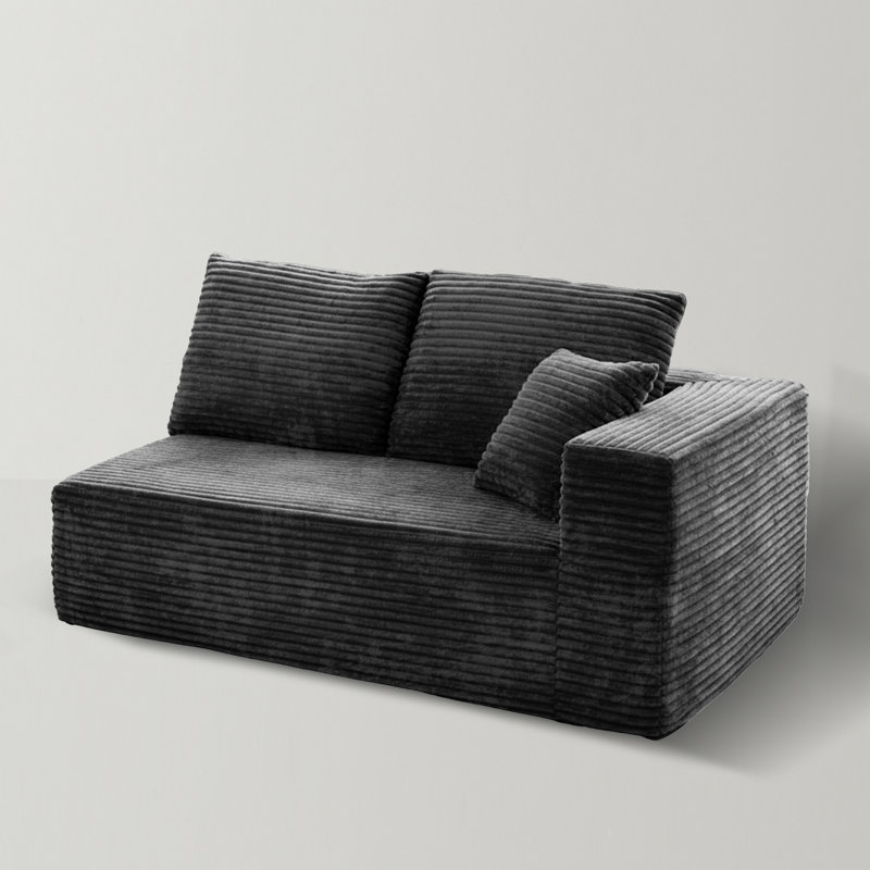 Causeuse modulaire 69,29 "avec accoudoirs avec accoudoirs, canapé modulaire en flanelle 2 places avec 3 coussins, canapé« Boneless »Cloud en boîte pour le salon petits espaces gris
