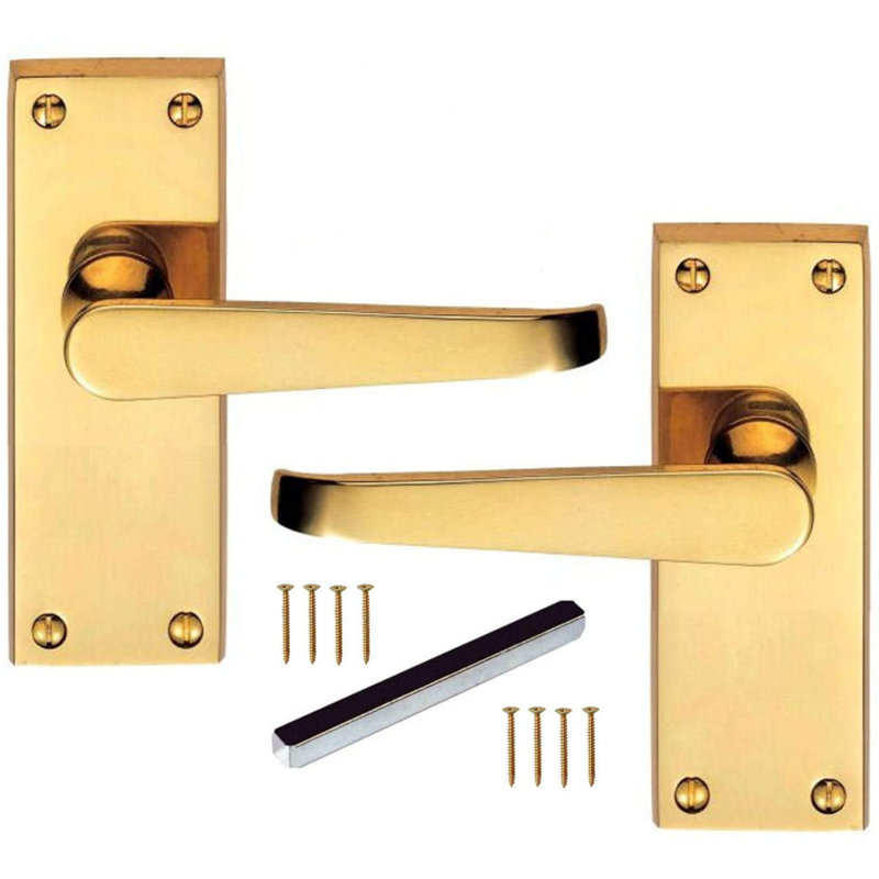 Victorian Straight Door Handles Backplate Lever Latch in Polished Chrome Finish - 120mm x 42mm