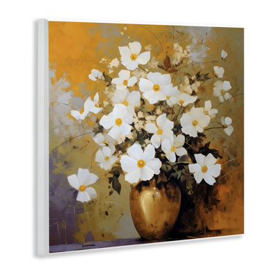 Plaque murale vase doré avec marguerites, design par LSR Creative Studio