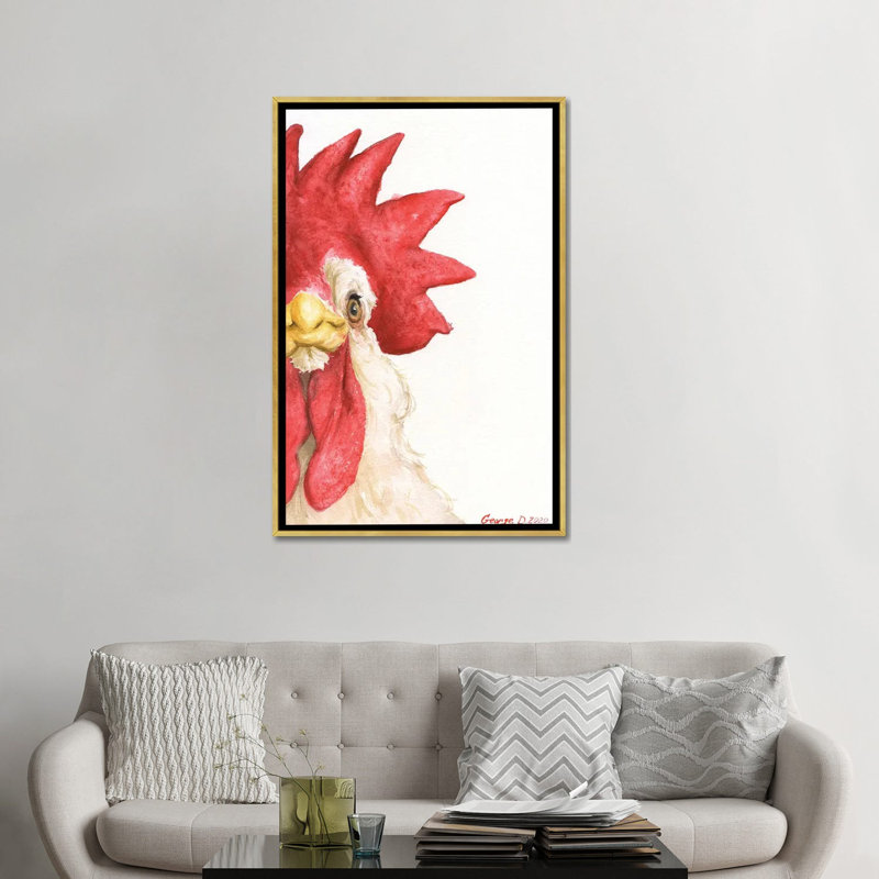 «Chicken I» par George Dyachenko - reproduction d'art, H 48 po x l 32 po x P 1,5 po, Toile encadrée d'or, Aucun mat