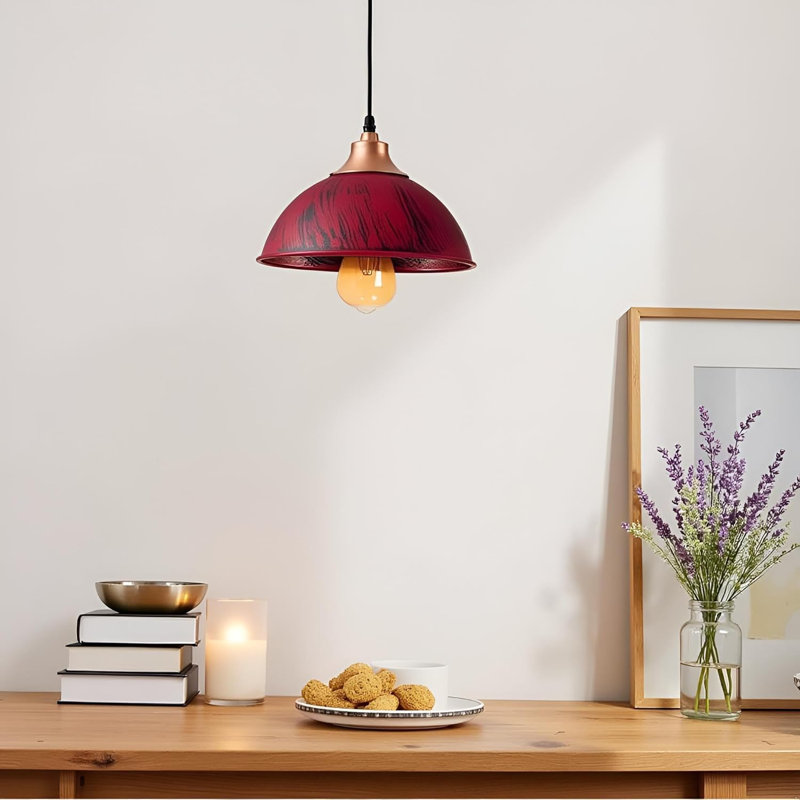 1 - Light Dome Pendant, Rustic Red