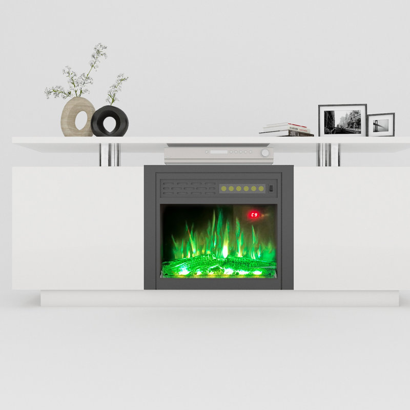 Meuble télé brillant avec foyer et foyer, avec changements de couleur de chaleur et de flamme