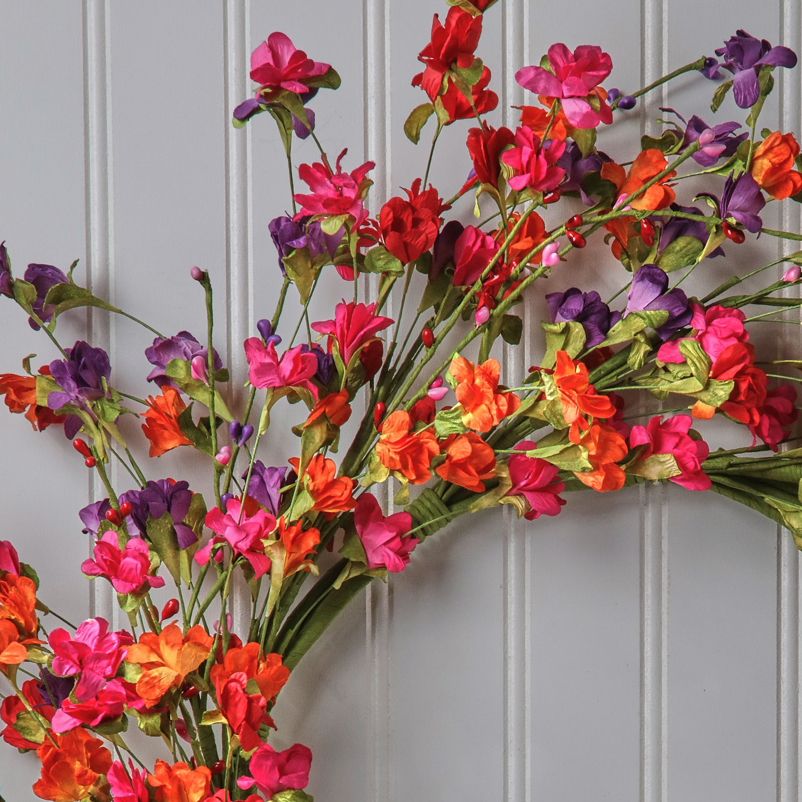 22" Wild Summer Blossom Wreath, Orange, Red, Purple