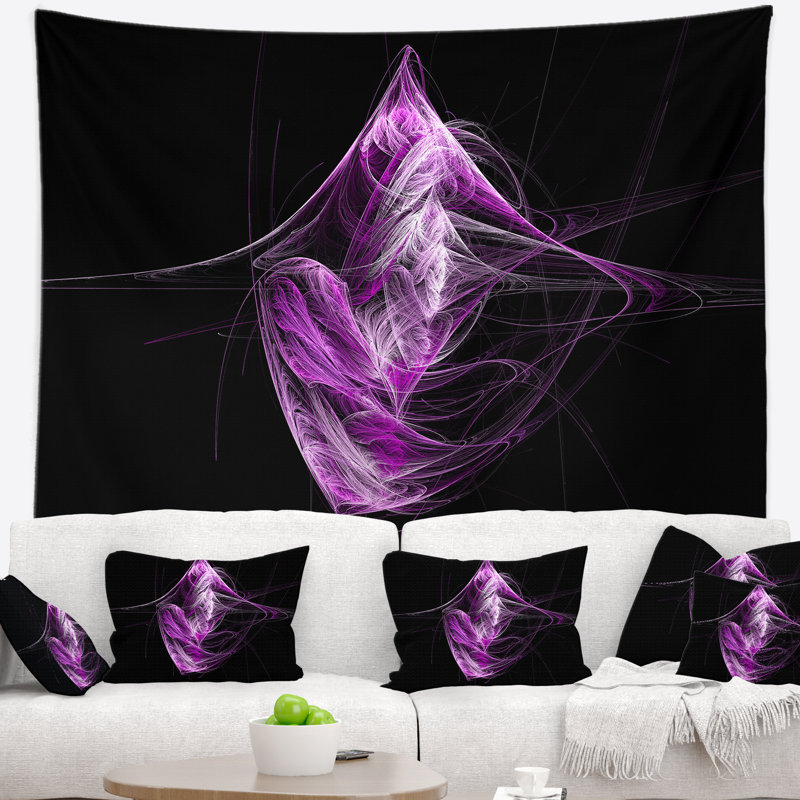 Tapisserie abstraite mauve sur fond noir, H 78 po x l 92 po