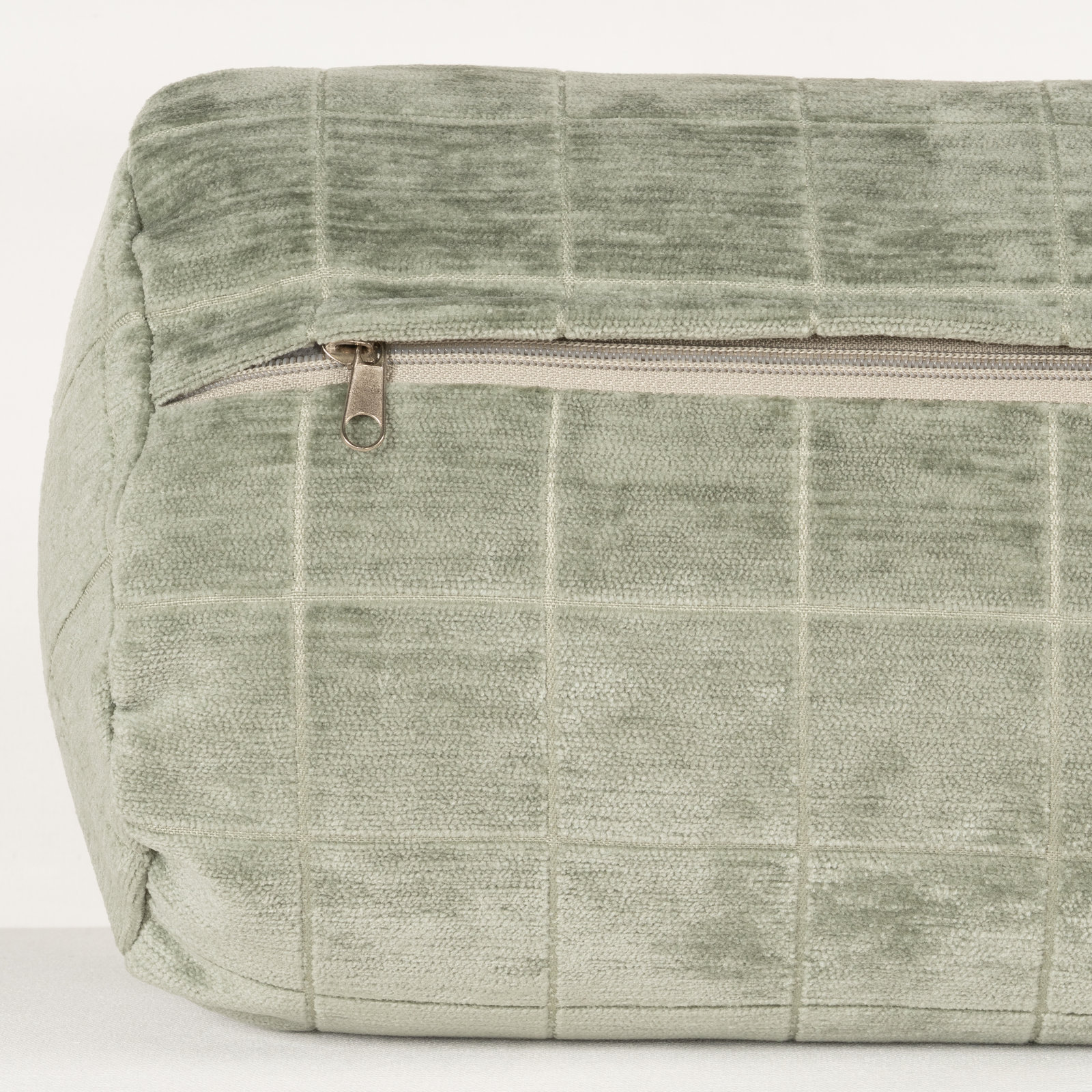 Otterville Velvet Grid Bolster Pillow, Green Geometric, Bolster 8"H x 39"W