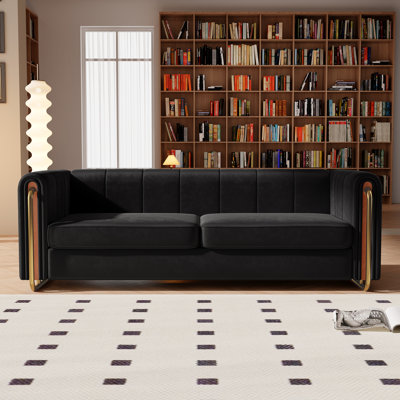 83.85" Modern Velvet Tufted 3-Seater Sofa with Gold Tubular Legs