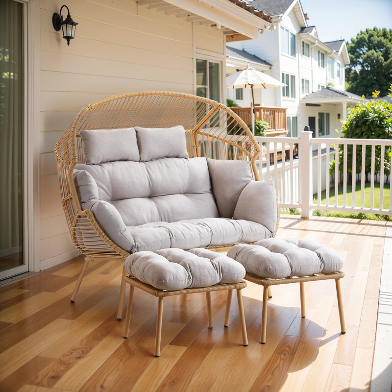 Balancelle double avec repose-pieds Corenda, Beige, Jaune