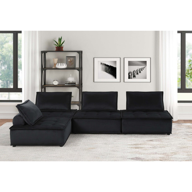 Canapé modulaire en velours avec siège capitonné, H 29 po x l 160 po x P 40 po