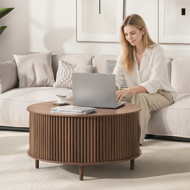Table basse avec rangement Mid-Century, Bois brun