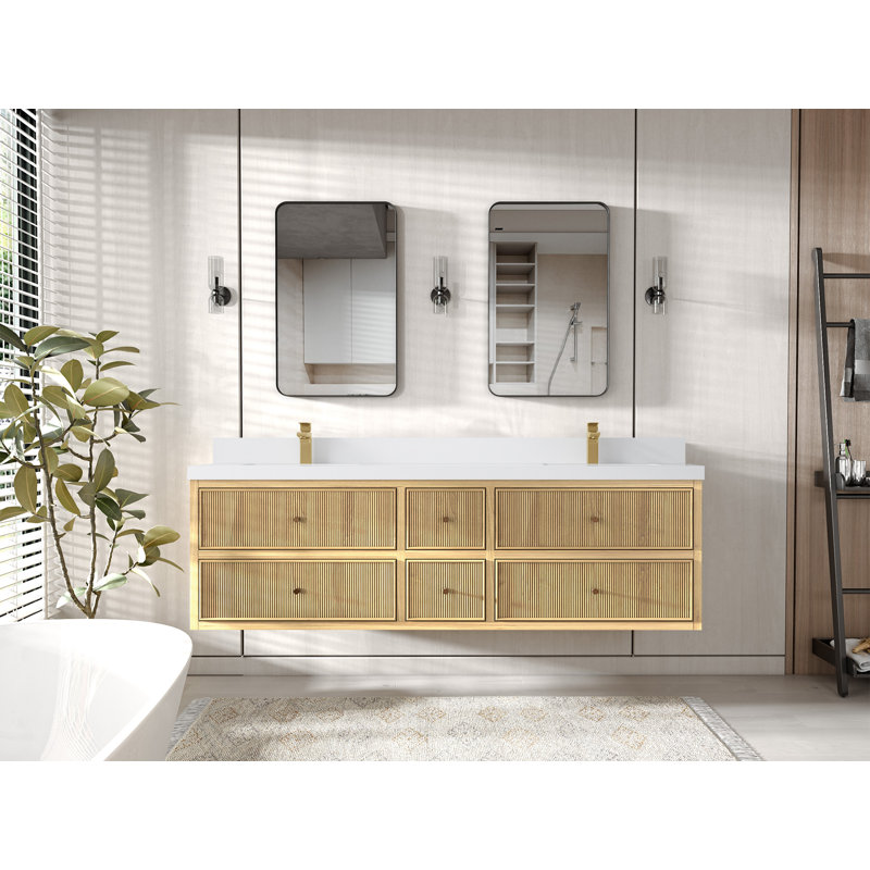 Sonoma Floating Teak 72'' Double Bathroom Vanity with Top, White