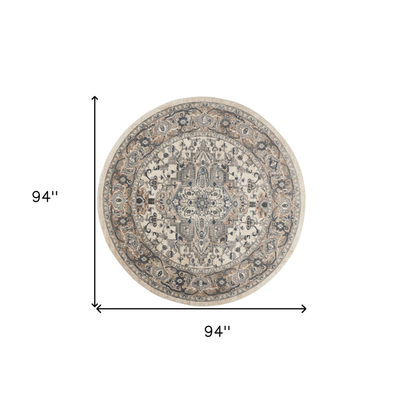 Tapis rond gris tissé à la machine 8 pi