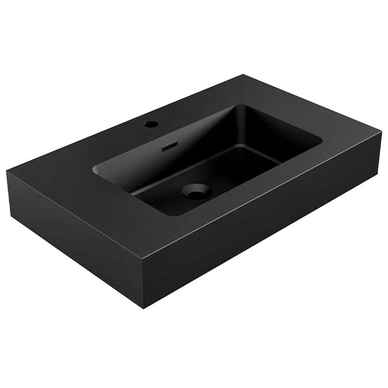 Évier à fixation murale l 30 po x P 18 po avec trop-plein et robinet simple, Noir mat