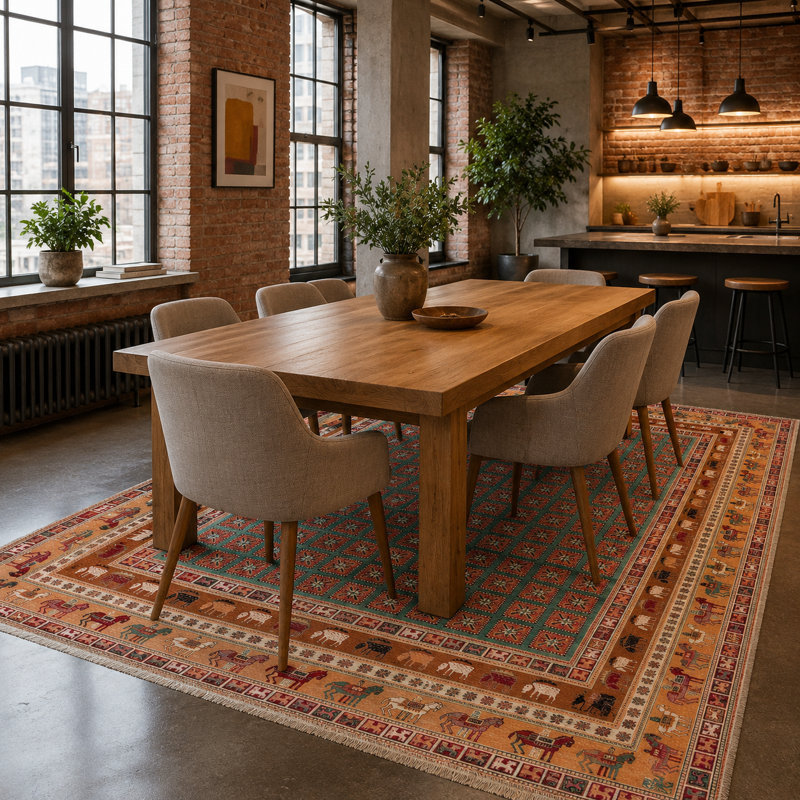 Vintage Look Cotton and Chenille Flatweave Area Rug, 200 cm round