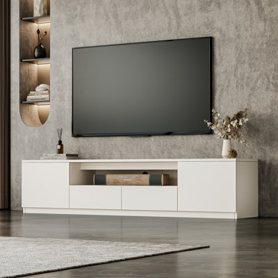 Crafton  78.7" Entertainment Centre Modern TV Stand Suitable for 55/58/65/70/75 inch TV, White Wooden Media Console With 2 Storage Cabinet and 2 Drawers for Living Room and Bedroom