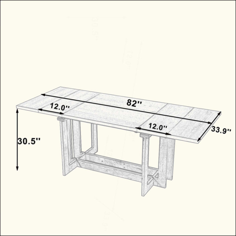 Table de salle à manger extensible rustique, table de cuisine à tréteaux avec deux rallonges amovibles de 12 po, Gris