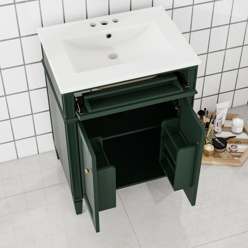 Meuble-lavabo de salle de bain avec 2 portes et tiroir, Vert