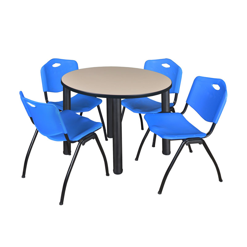 Plateau de table Kee, 4 chaises empilables, Noir, Érable, 29" H x 42" W x 42" D