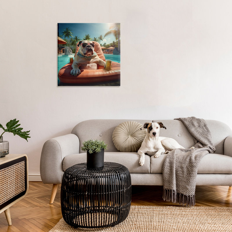 «Bulldog In Resort Pool» par Jim Baldwin sur, H 30 po x l 30 po