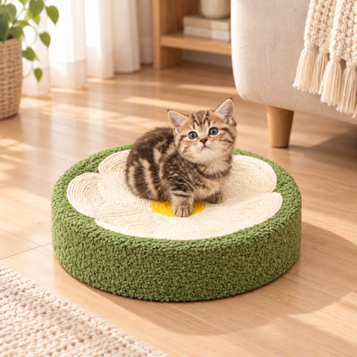 Round Flower Shaped Sisal Cat Scratcher Bed, 2 in 1 Cat Scratching Pad and Resting Nest for Indoor Cats and Kittens
