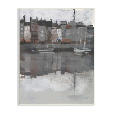 Voilier foncé, port de mer, ville côtière, paysage surdimensionné noir, estampe numérique encadrée par Jennifer Paxton Parker